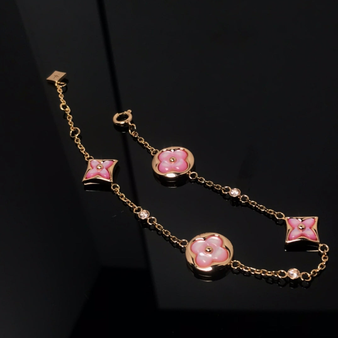 ¡®Glow Jewelry¡¯STAR AND SUN 4 MOTIF PINK MOP PINK GOLD BRACELET