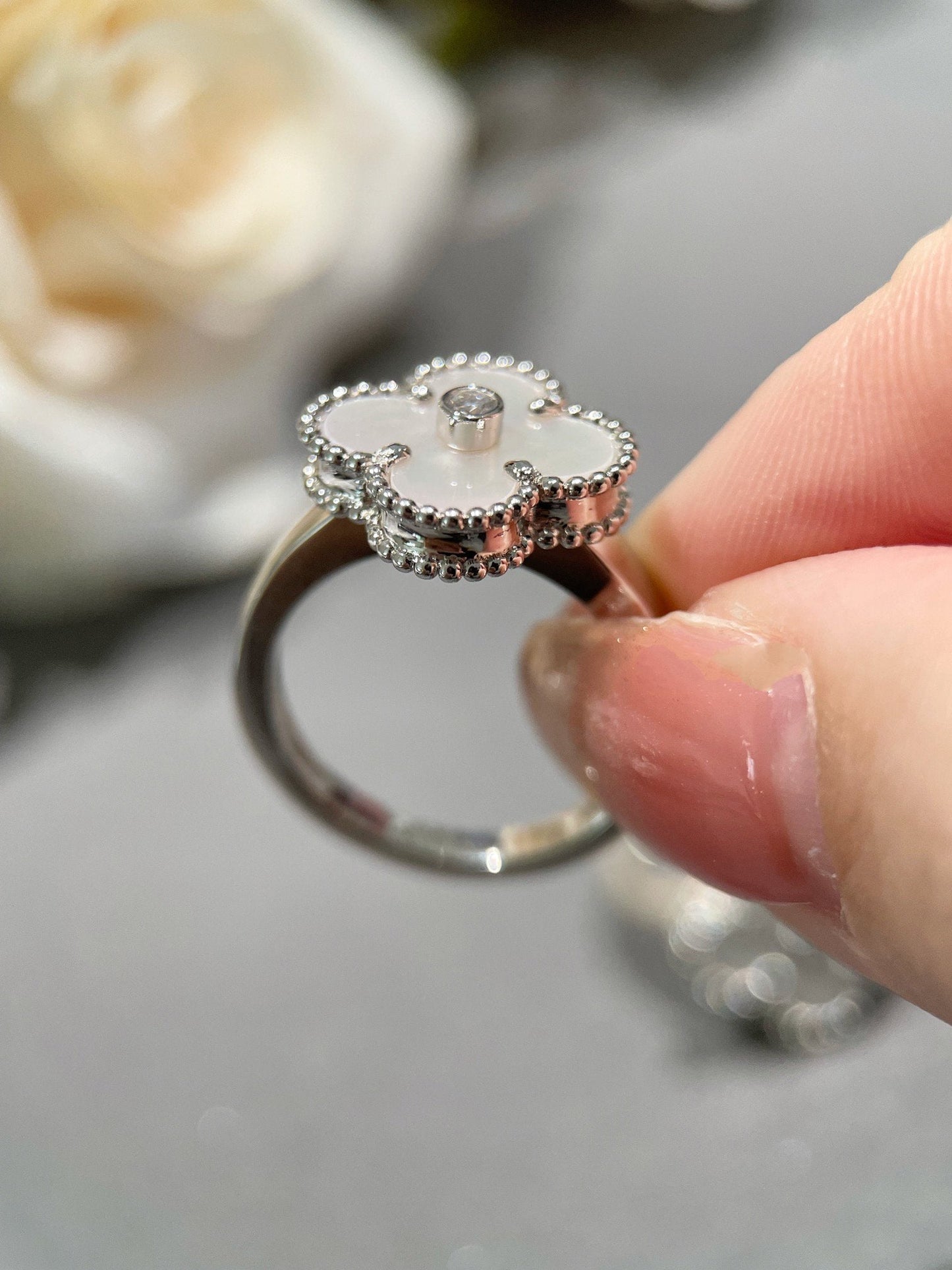 [Glow Jewelry]CLOVER SILVER MOP DIAMOND RING