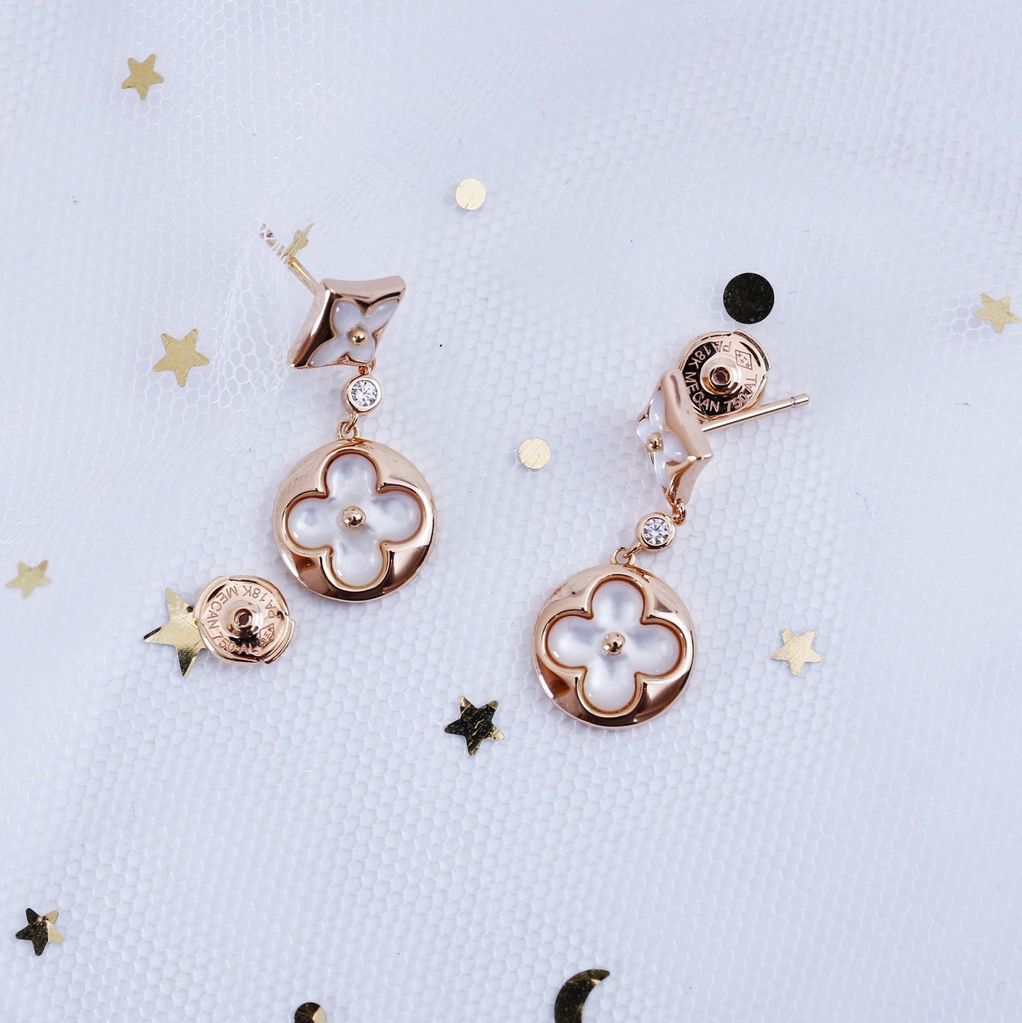 [Glow Jewelry]STAR AND SUN PINK GOLD MOP DROP EARRINGS