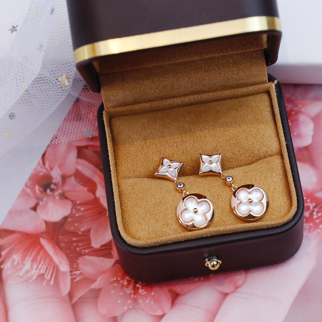 [Glow Jewelry]STAR AND SUN PINK GOLD MOP DROP EARRINGS