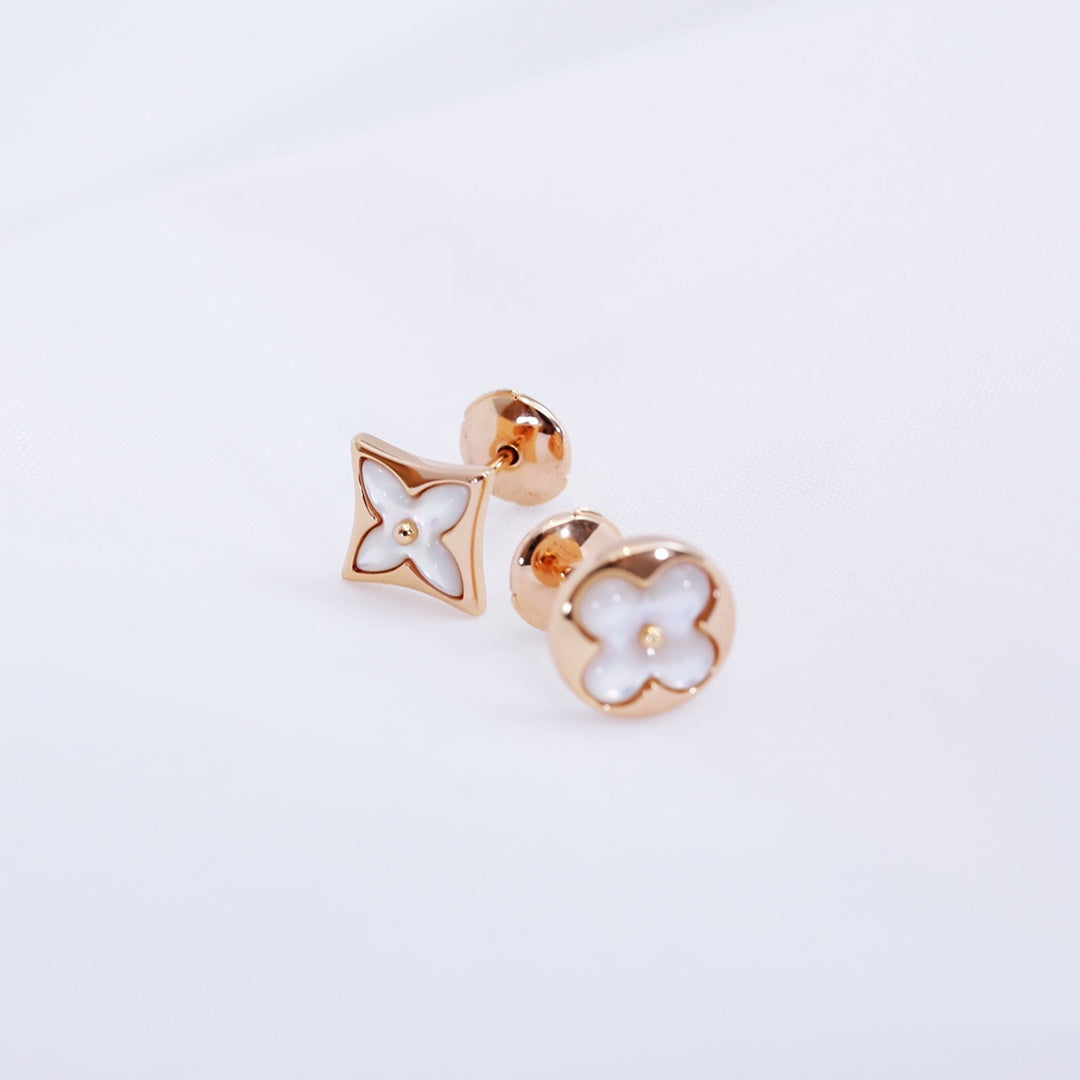 [Glow Jewelry]STAR AND SUN PINK GOLD MOP STUD EARRINGS