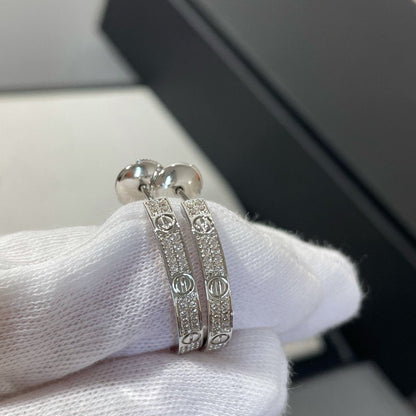 [Glow Jewelry]LOVE DIAMOND SILVER HOOP EARRINGS
