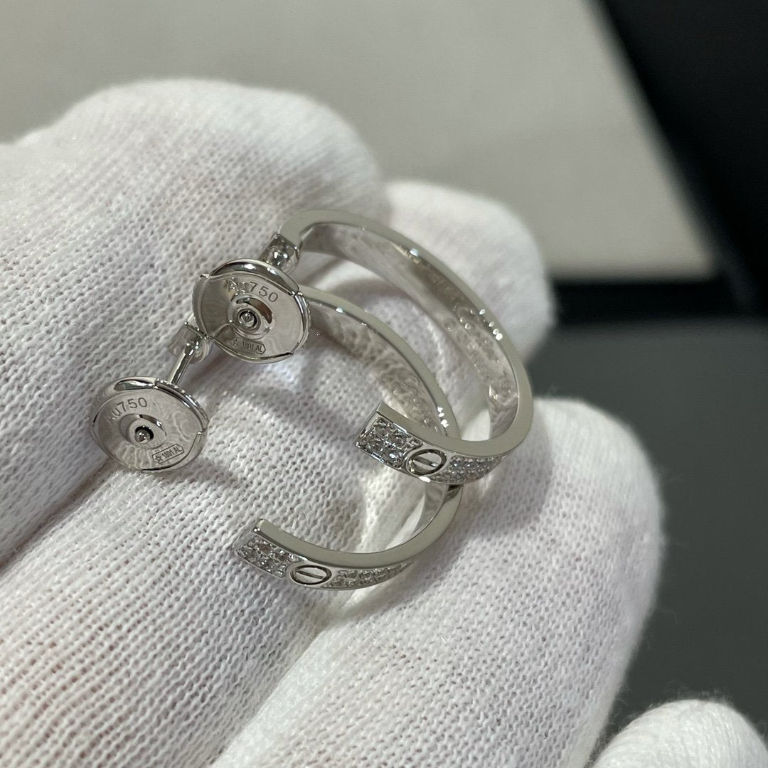 [Glow Jewelry]LOVE DIAMOND SILVER HOOP EARRINGS