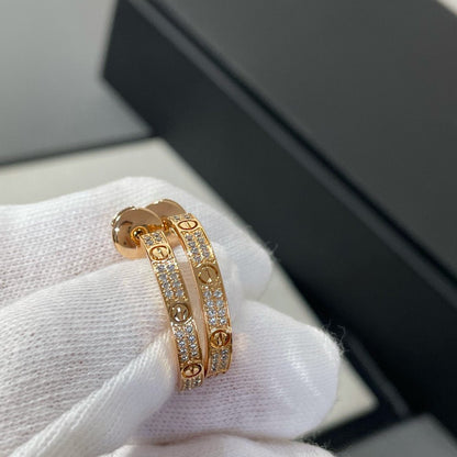[Glow Jewelry]LOVE DIAMOND PINK GOLD HOOP EARRINGS