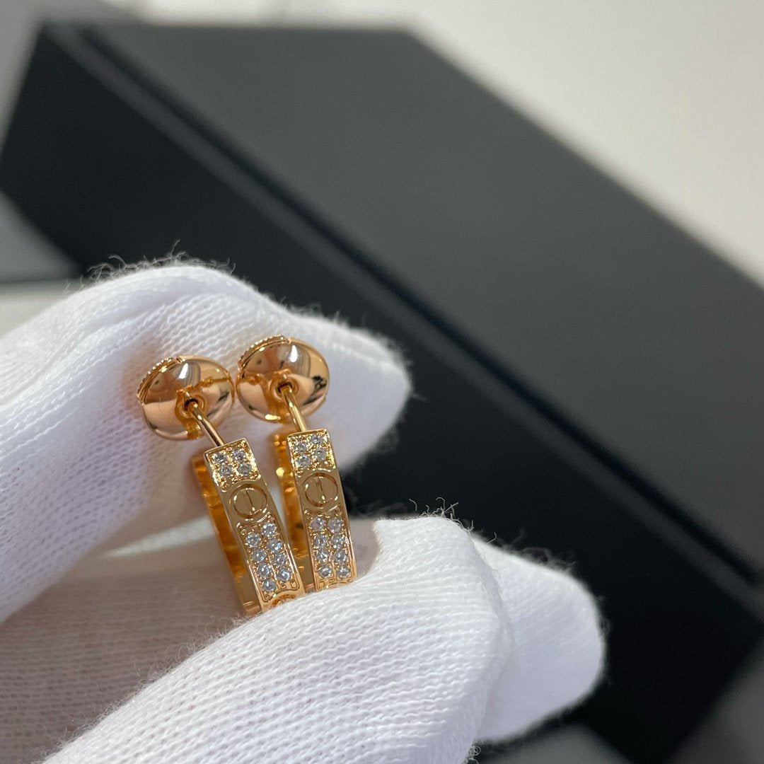 [Glow Jewelry]LOVE DIAMOND PINK GOLD HOOP EARRINGS