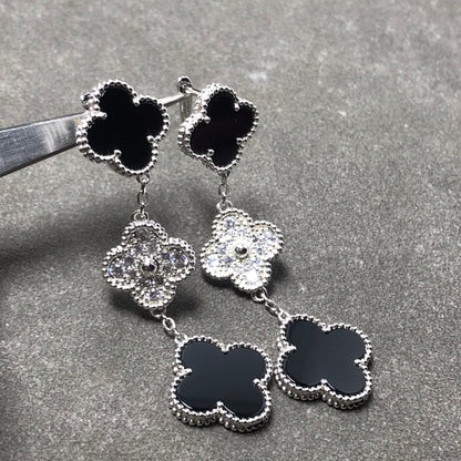 ¡®Glow Jewelry¡¯CLOVER 3 MOTIF DIAMOND ONYX SILVER EARRINGS