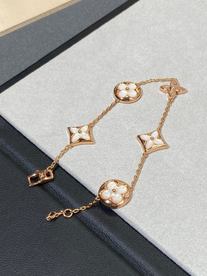 [Glow Jewelry]STAR AND SUN 5 MOTIF MOP PINK GOLD BRACELET