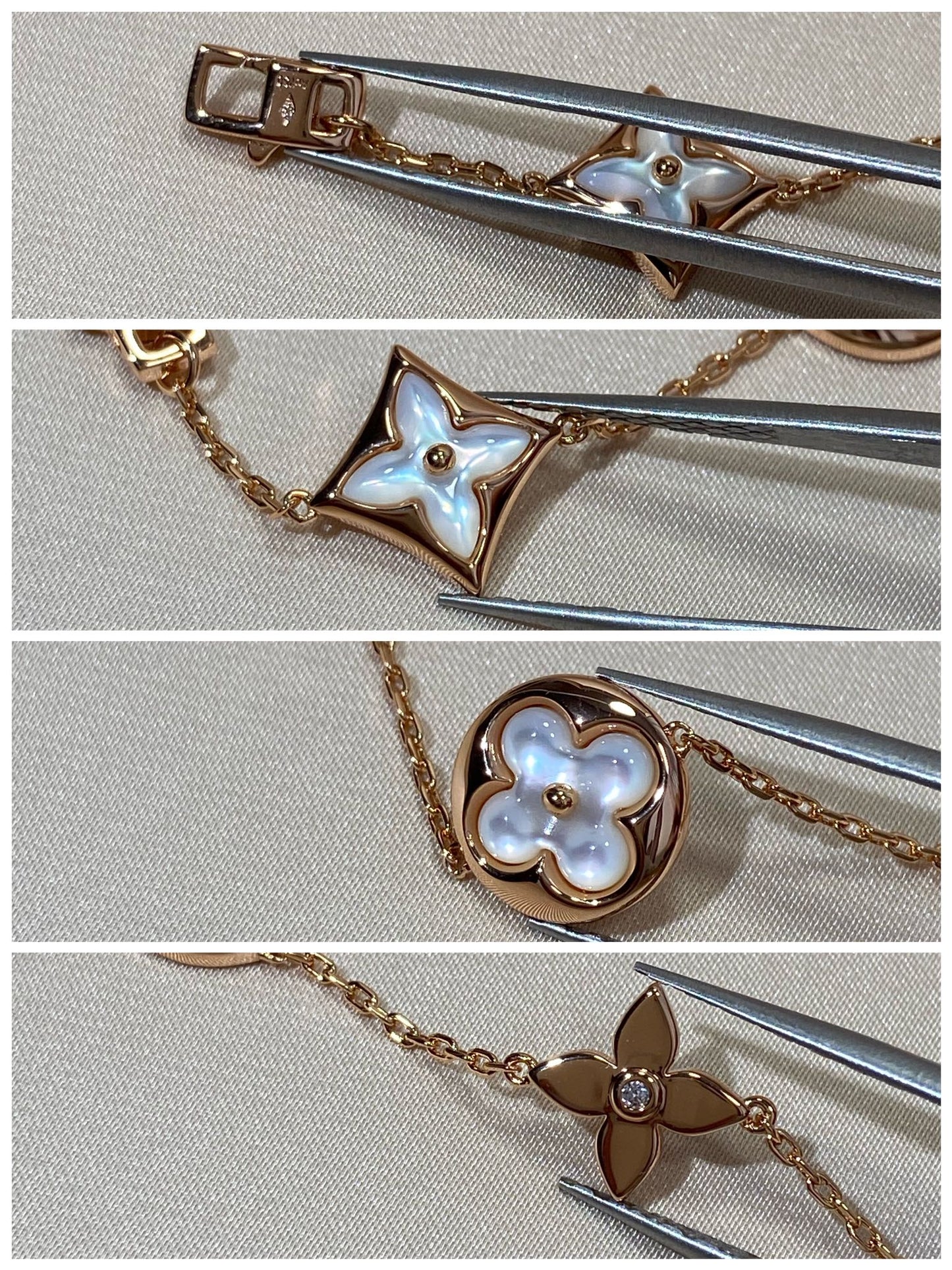 [Glow Jewelry]STAR AND SUN 5 MOTIF MOP PINK GOLD BRACELET