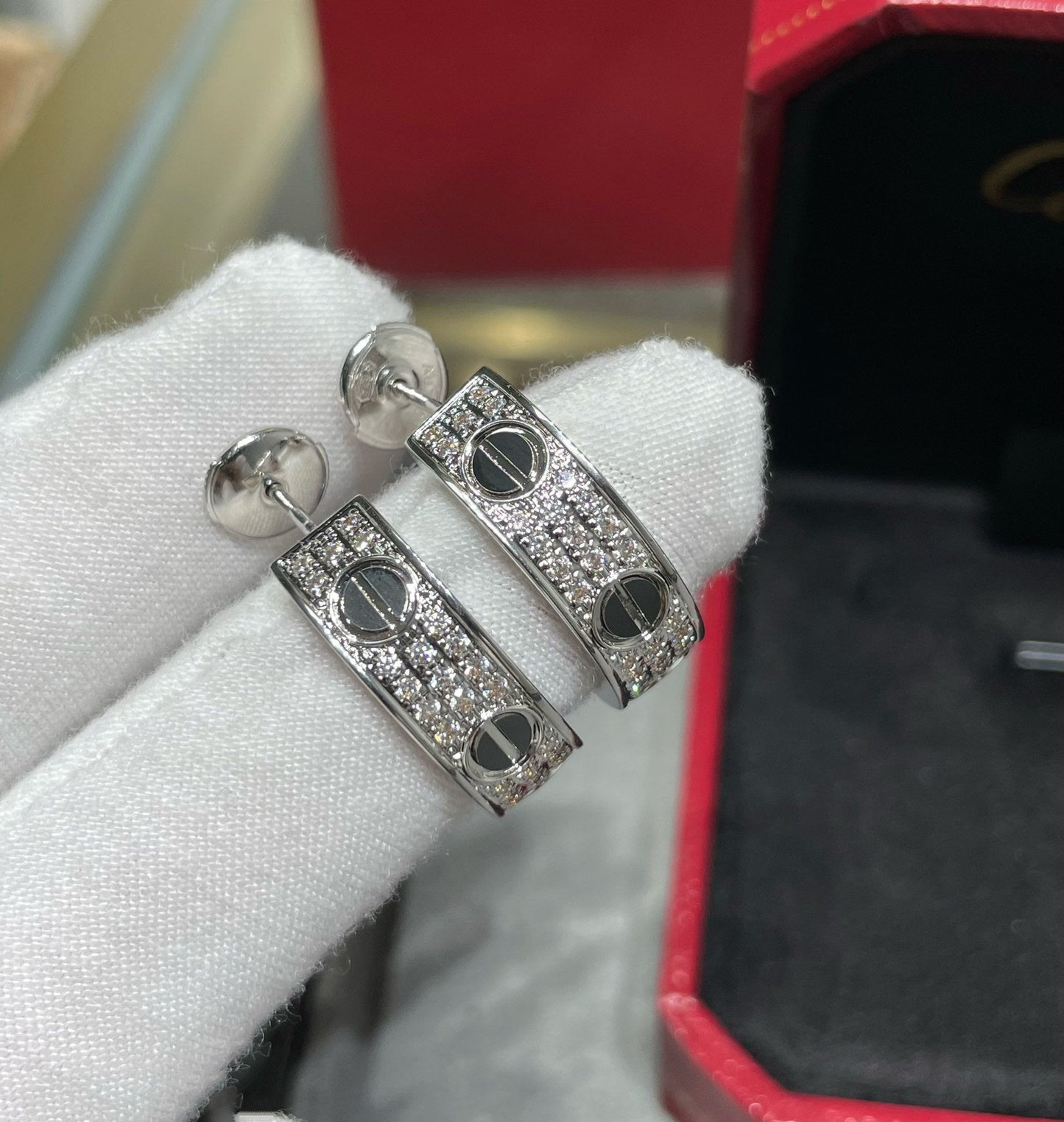 ¡®Glow Jewelry¡¯LOVE CERAMIC DIAMOND PAVED SILVER EARRINGS