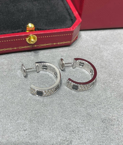 [Glow Jewelry]LOVE CERAMIC DIAMOND PAVED SILVER EARRINGS