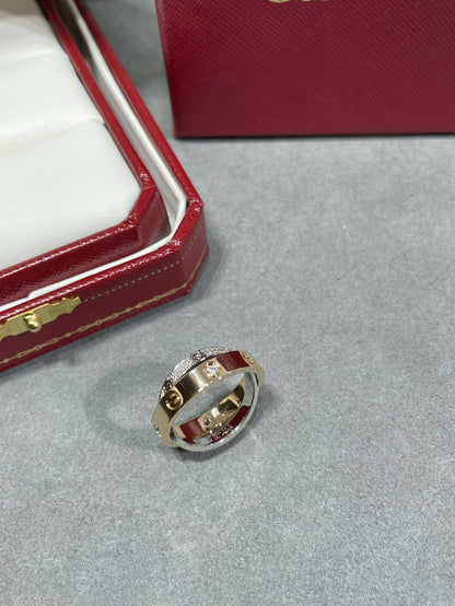 [Glow Jewelry]LOVE PINK GOLD SILVER DIAMOND DOUBLE RING