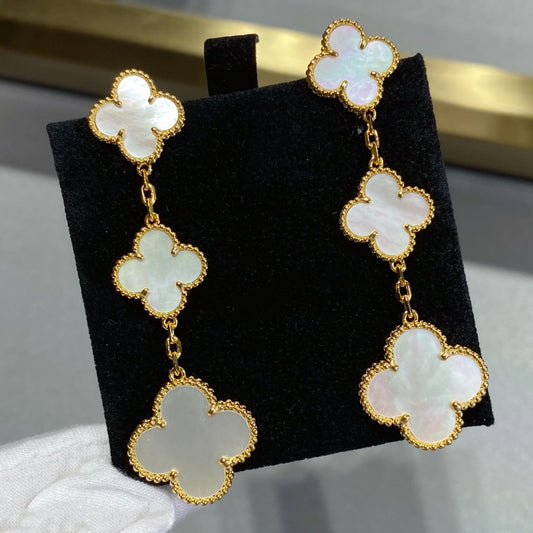 [Glow Jewelry]CLOVER MOP 3 MOTIFS GOLD EARRINGS