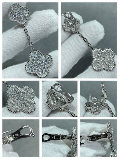 [Glow Jewelry]CLOVER 2 MOTIFS DIAMOND PAVED SILVER EARRINGS