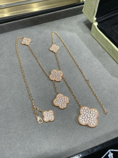 [Glow Jewelry]CLOVER 6 MOTIF DIAMOND PAVED NECKLACE