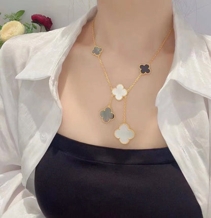 ¡®Glow Jewelry¡¯CLOVER 6 MOTIF MOP ONYX GOLD NECKLACE