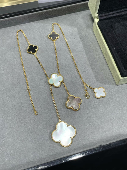 ¡®Glow Jewelry¡¯CLOVER 6 MOTIF MOP ONYX GOLD NECKLACE