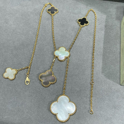 [Glow Jewelry]CLOVER 6 MOTIF MOP ONYX GOLD NECKLACE