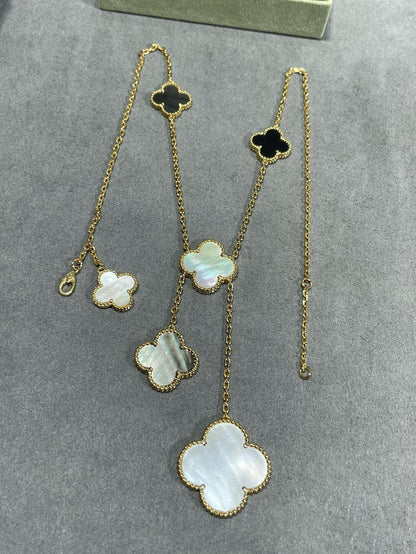 [Glow Jewelry]CLOVER 6 MOTIF MOP ONYX GOLD NECKLACE