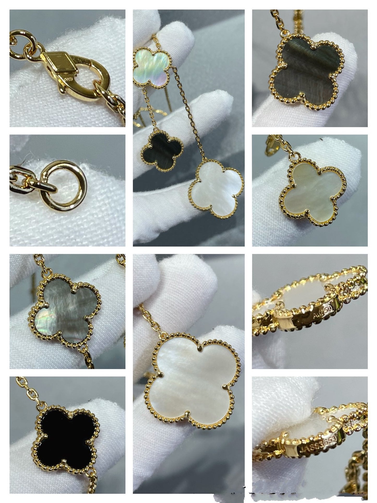 [Glow Jewelry]CLOVER 6 MOTIF MOP ONYX GOLD NECKLACE