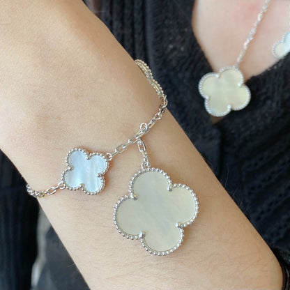 ¡®Glow Jewelry¡¯CLOVER 5 MOTIF WHITE MOP SILVER BRACELET
