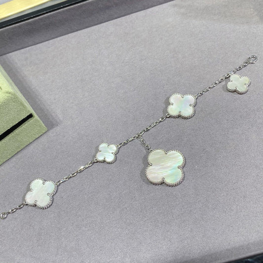 [Glow Jewelry]CLOVER 5 MOTIF WHITE MOP SILVER BRACELET