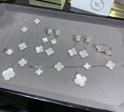 [Glow Jewelry]CLOVER 5 MOTIF WHITE MOP SILVER BRACELET