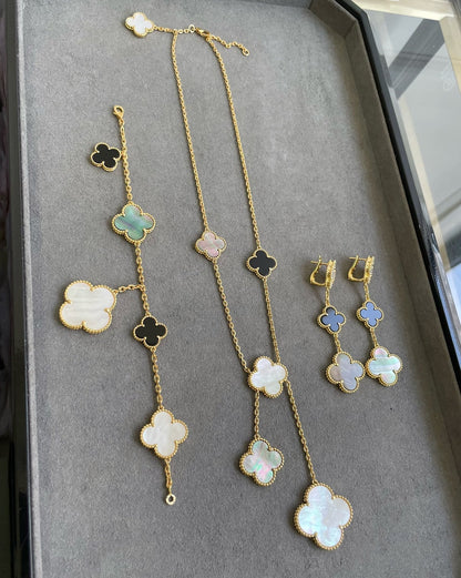 [Glow Jewelry]CLOVER 3 MOTIF MOP ONYX DARK MOP PINK GOLD EARRINGS