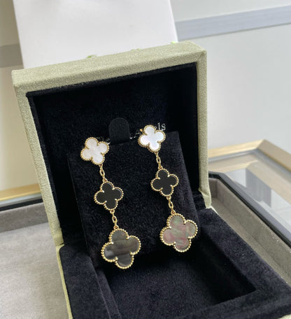 ¡®Glow Jewelry¡¯CLOVER 3 MOTIF MOP ONYX DARK MOP PINK GOLD EARRINGS
