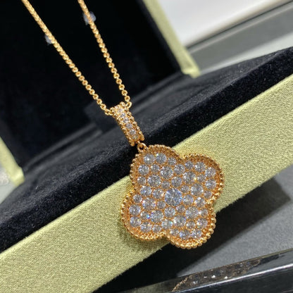 [Glow Jewelry]CLOVER 25MM LARGE PEDANT DIAMOND PAVED LONG NECKLACE