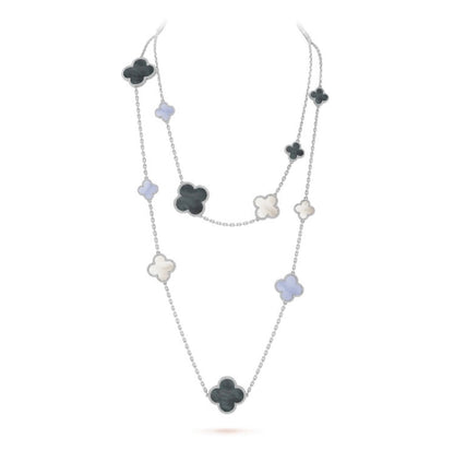 [Glow Jewelry]CLOVER 16 MOTIF CHALCEDONY MOP SILVER NECKLACE