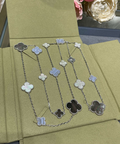 ¡®Glow Jewelry¡¯CLOVER 16 MOTIF CHALCEDONY MOP SILVER NECKLACE