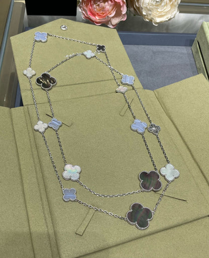 [Glow Jewelry]CLOVER 16 MOTIF CHALCEDONY MOP SILVER NECKLACE