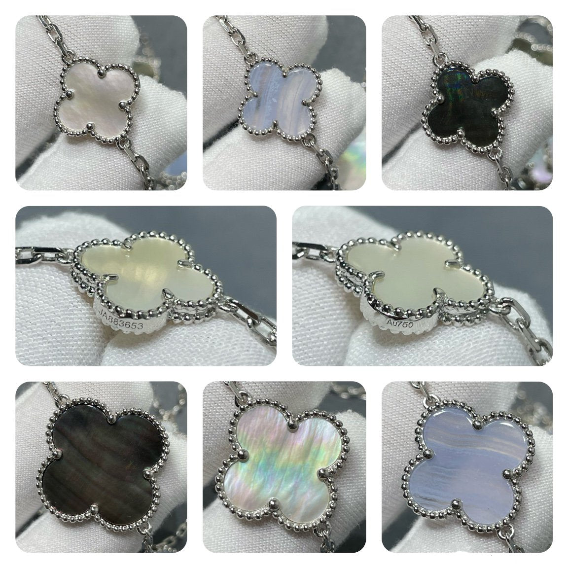 [Glow Jewelry]CLOVER 16 MOTIF CHALCEDONY MOP SILVER NECKLACE