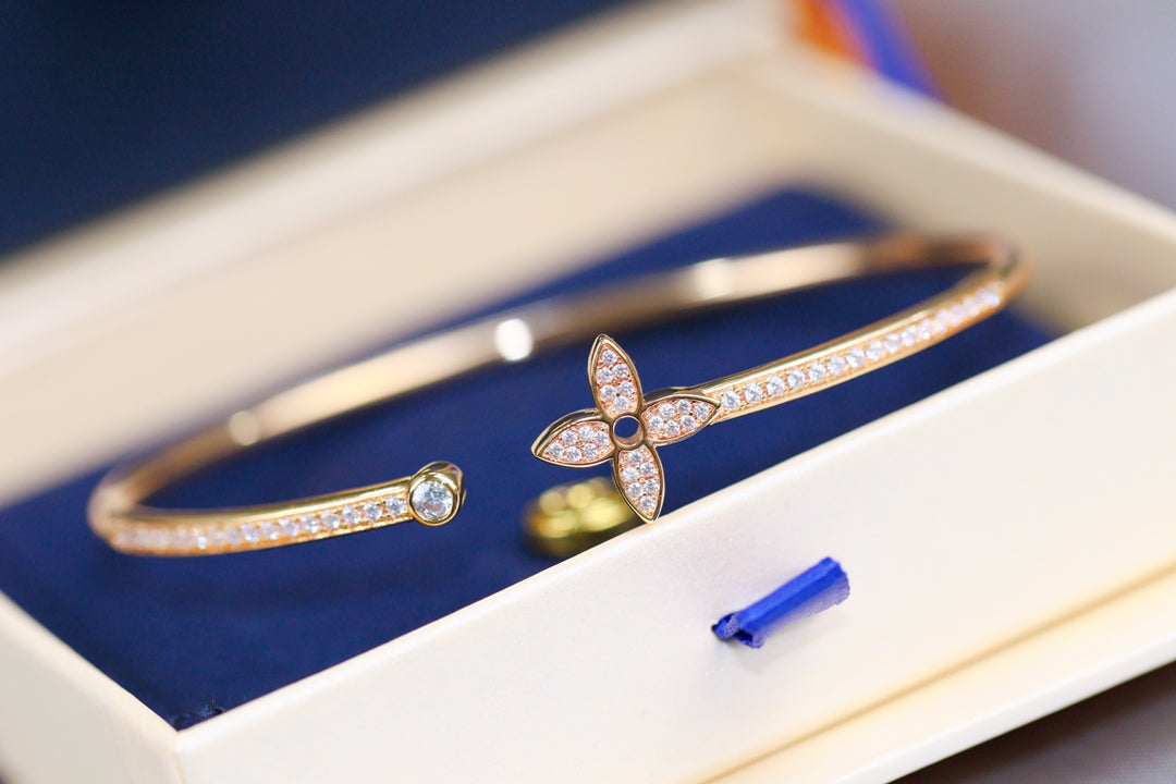 [Glow Jewelry]IDYLLE PINK GOLD OPEN BRACELET DIAMOND PAVED