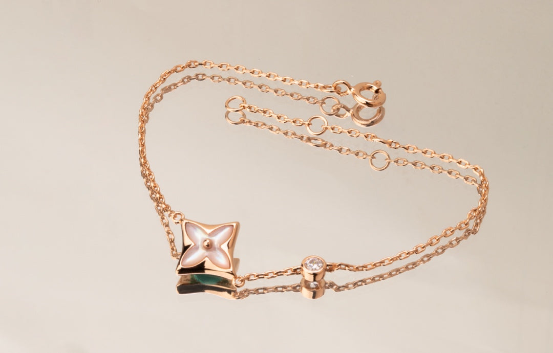[Glow Jewelry]STAR PINK MOP 1 DIAMOND PINK GOLD NECKLACE