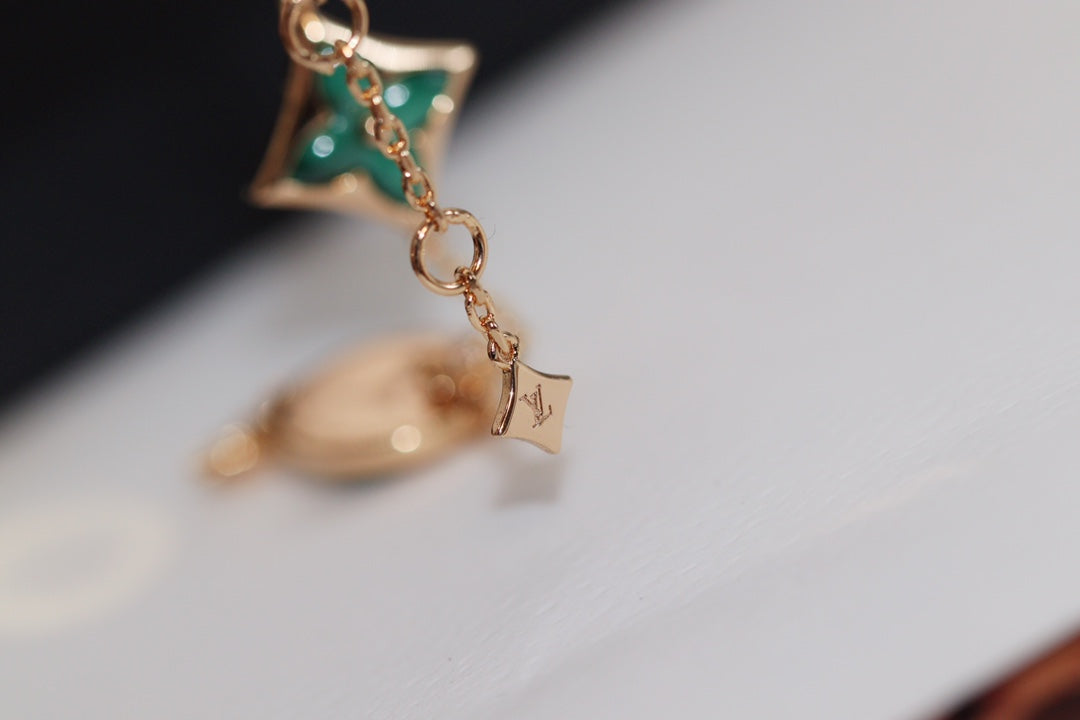 [Glow Jewelry]STAR AND SUN 4 MOTIF PINK GOLD MALACHITE BRACELET