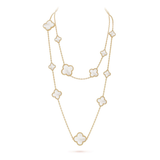 [Glow Jewelry]CLOVER 16 MOTIF WHITE MOP GOLD NECKLACE