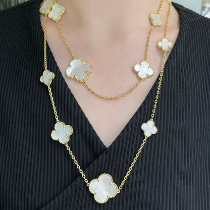 ¡®Glow Jewelry¡¯CLOVER 16 MOTIF WHITE MOP GOLD NECKLACE