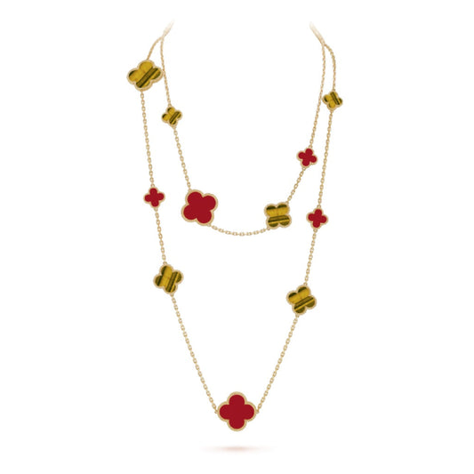 [Glow Jewelry]CLOVER 16 MOTIF CARNELIAN TIGER EYE ROSE GOLD NECKLACE