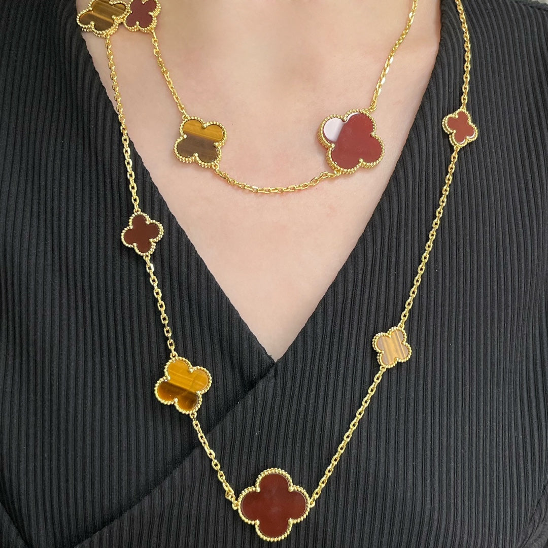 ¡®Glow Jewelry¡¯CLOVER 16 MOTIF CARNELIAN TIGER EYE ROSE GOLD NECKLACE