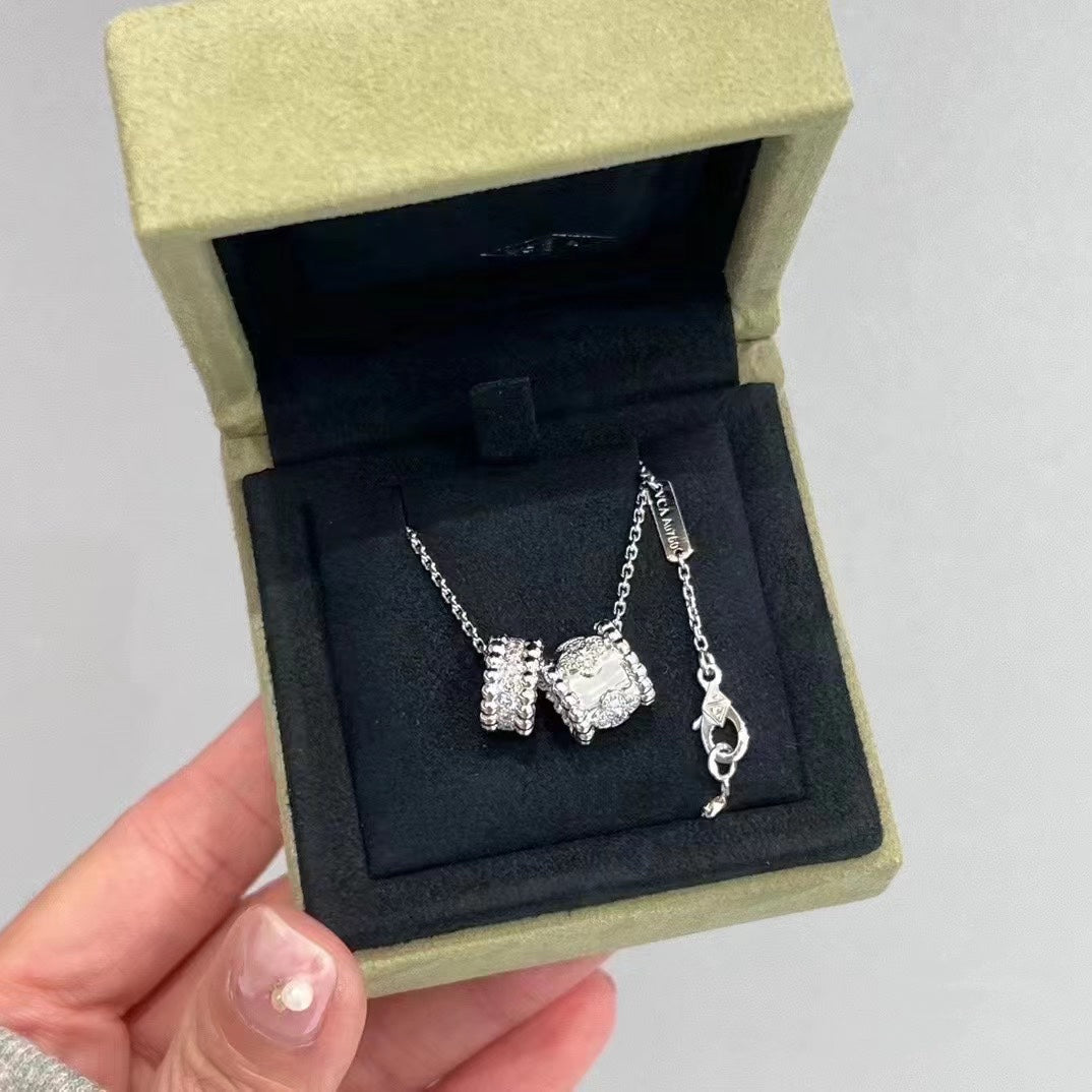 [Glow Jewelry]PERLEE DOUBLE PENDANT SILVER DIAMOND NECKLACE