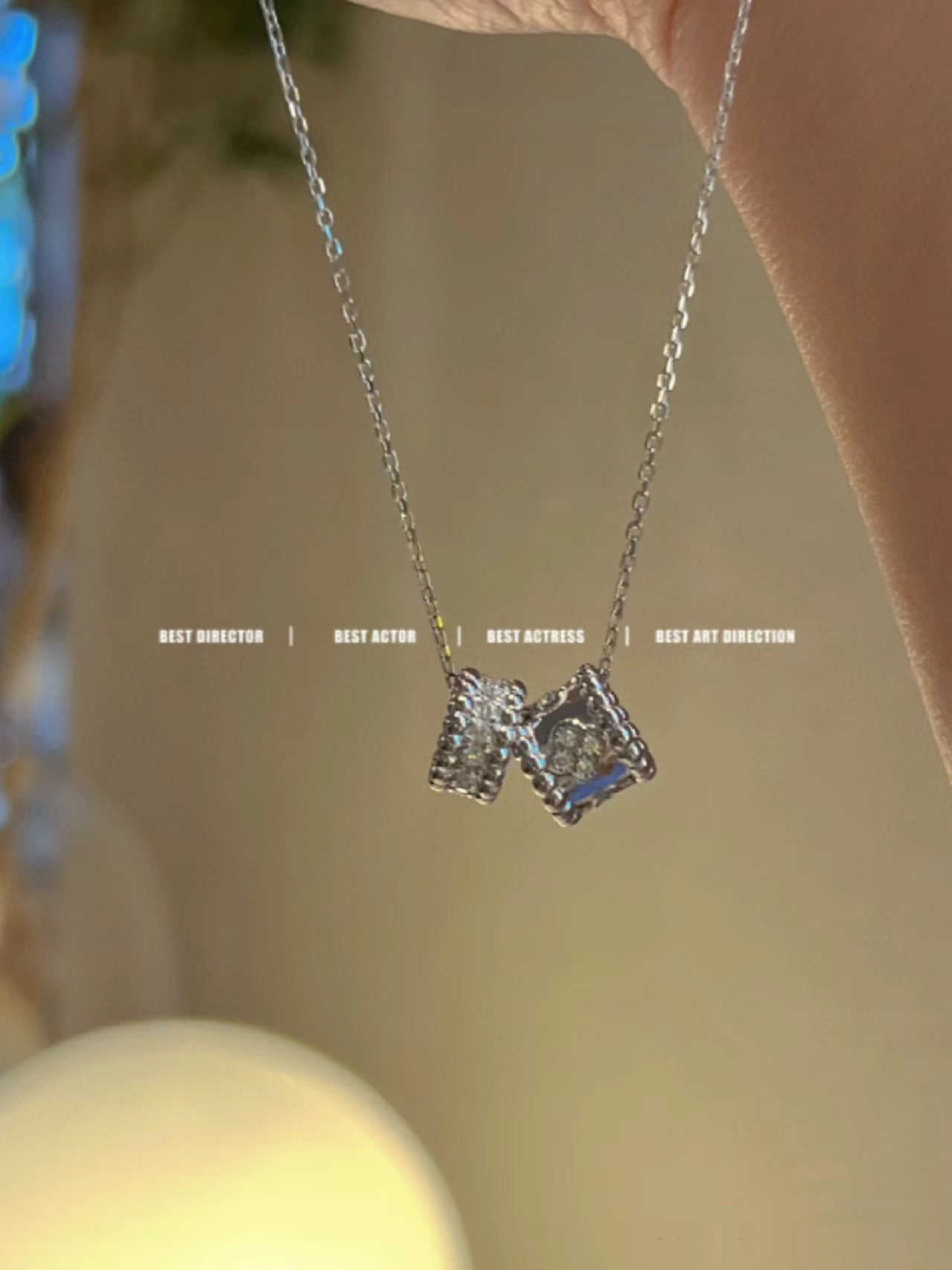 [Glow Jewelry]PERLEE DOUBLE PENDANT SILVER DIAMOND NECKLACE