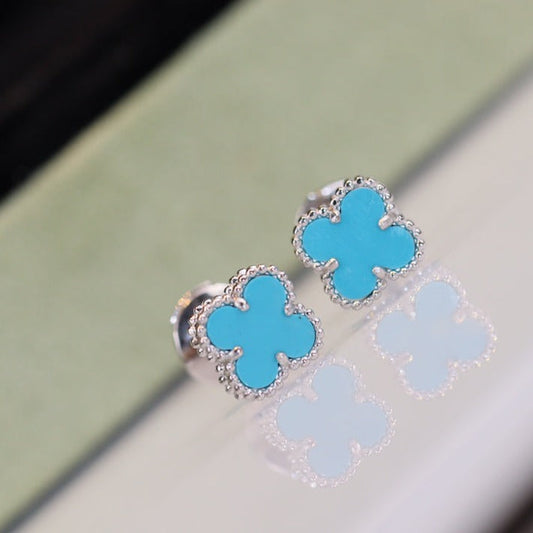 [Glow Jewelry]CLOVER MINI TURQUOISE SILVER STUD EARRINGS