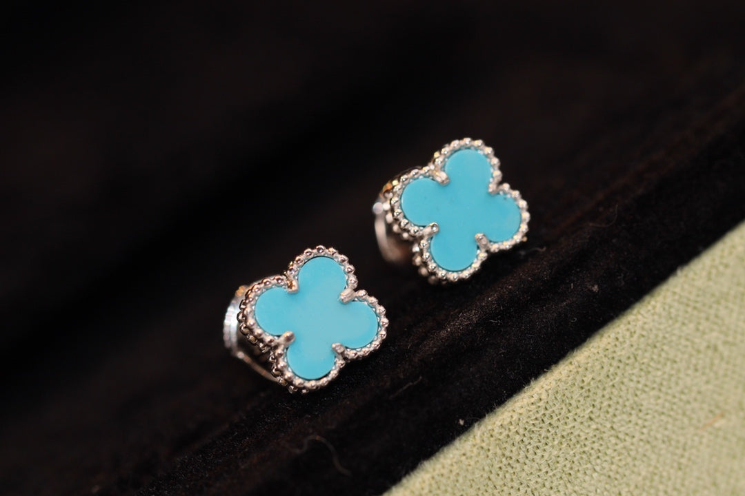 [Glow Jewelry]CLOVER MINI TURQUOISE SILVER STUD EARRINGS