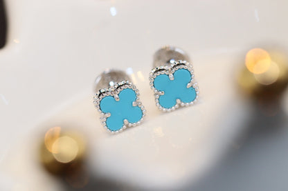 ¡®Glow Jewelry¡¯CLOVER MINI TURQUOISE SILVER STUD EARRINGS