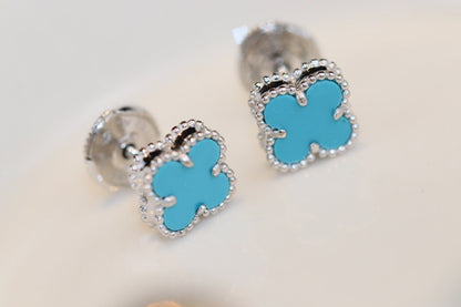 [Glow Jewelry]CLOVER MINI TURQUOISE SILVER STUD EARRINGS