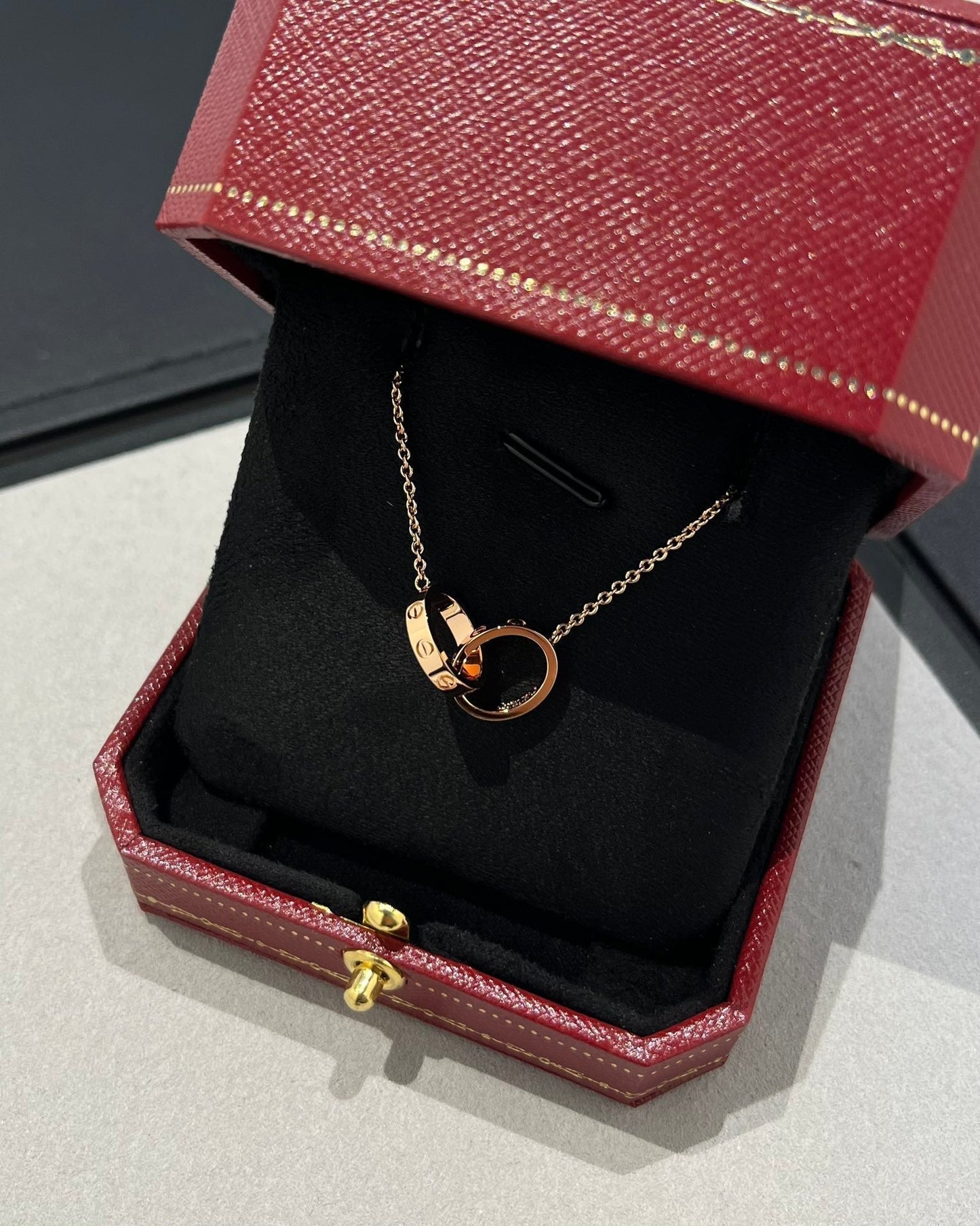 [Glow Jewelry]LOVE NECKLACE DOUBLE RING PINK GOLD