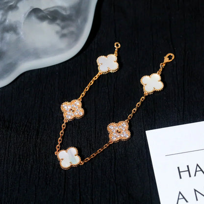 [Glow Jewelry]CLOVER WHITE PEARL MOP 5 MOTIF BRACELET COLLECTION