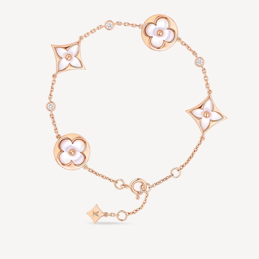 [Glow Jewelry]STAR AND SUN 4 MOTIF WHITE MOP PINK GOLD BRACELET