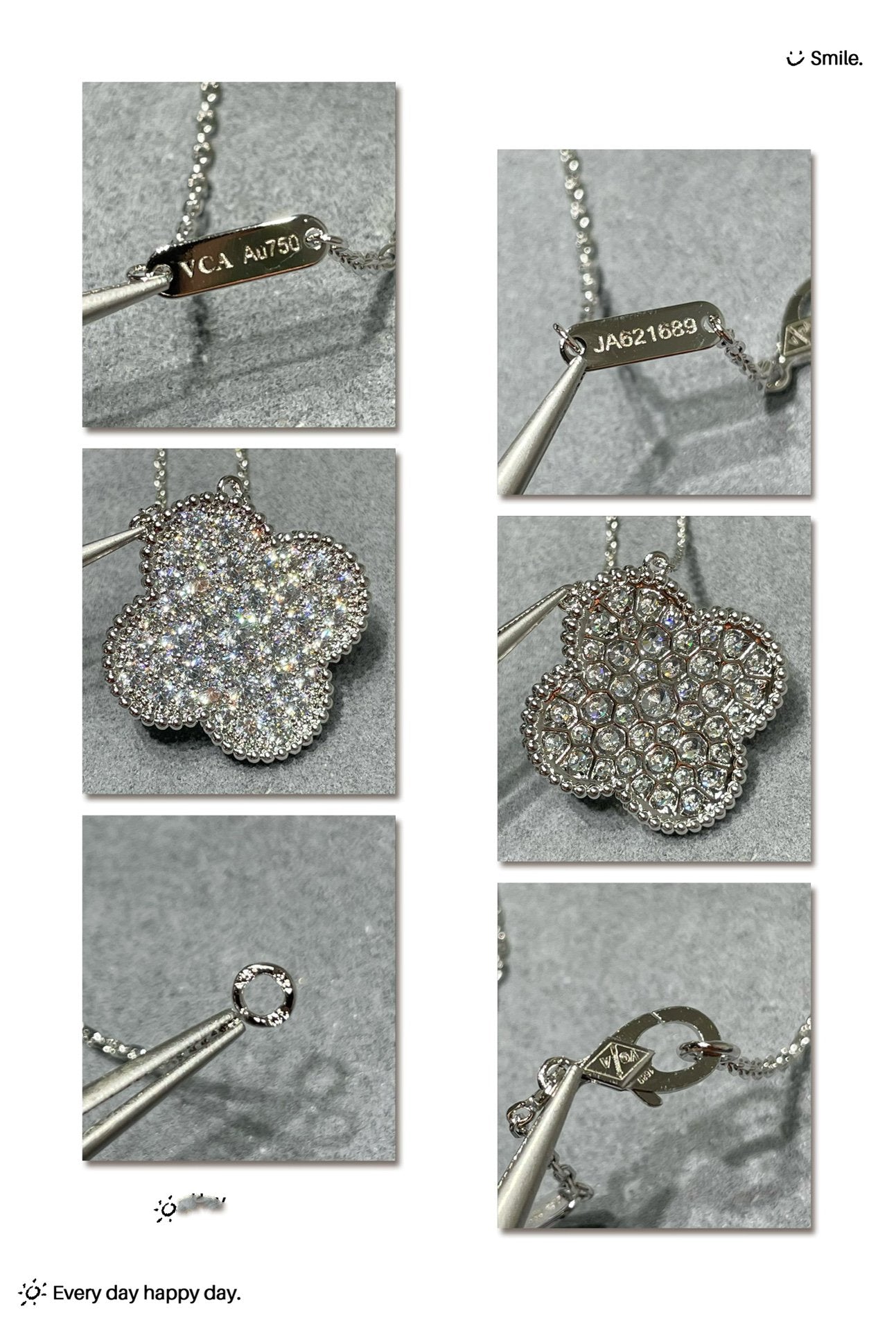[Glow Jewelry]CLOVER 25MM LARGE PENDANT DIAMOND PAVED SILVER NECKLACE